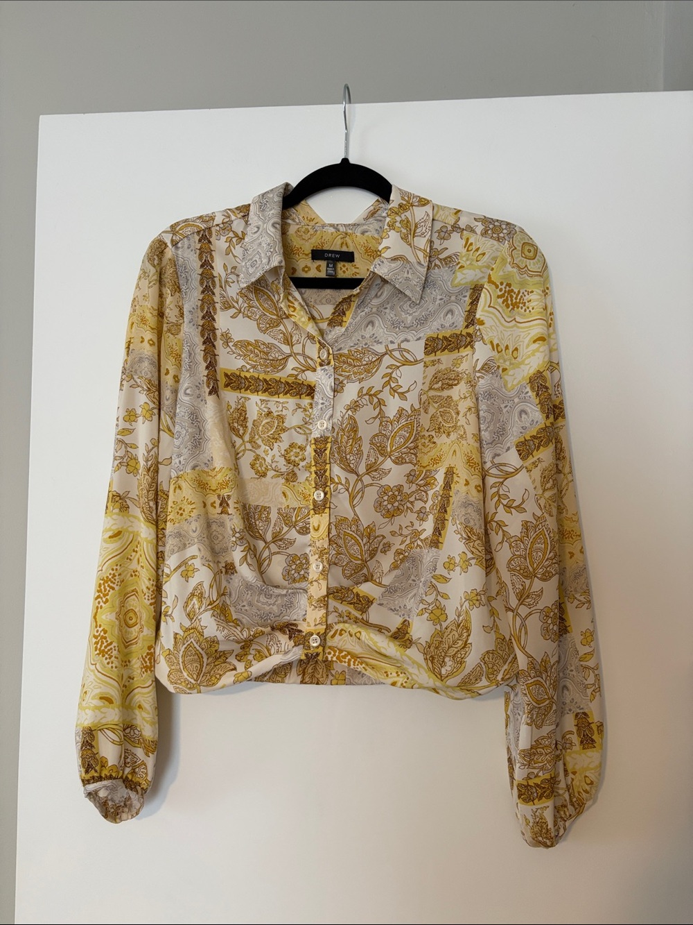 DREW Yellow and Cream Paisley Print Button-Up Blouse
